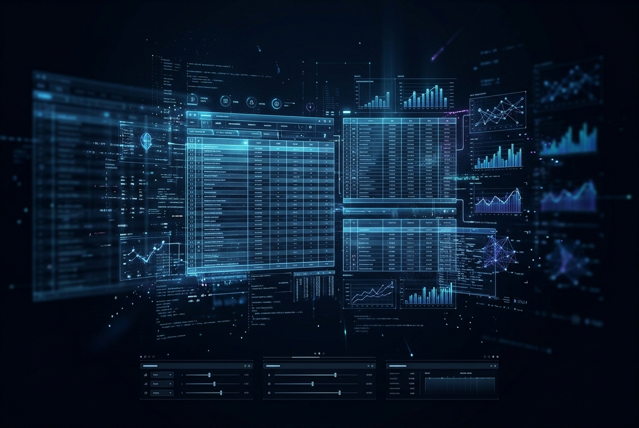 Futuristic data visualization with holographic spreadsheets